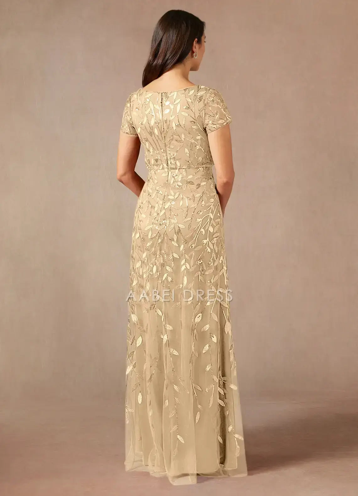 AABEI DRESS Wedding Guests Dresses Sequins A-Line Boat Neck Short Sleeves Sparkle Elegant Mother of the Bride Dress