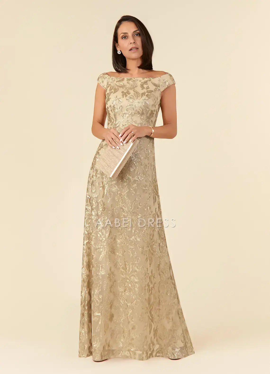 AABEI DRESS Wedding Guests Dresses Sheath/Column Off the Shoulder Sequin Floral Retro Fashion Mother of the Bride Dress