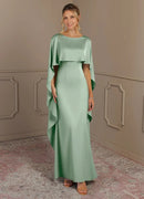 AABEI DRESS Wedding Guests Dresses Sheath Boat Neck Flutter Chiffon Ruched Shawl Elegant Mother of the Bride Dress