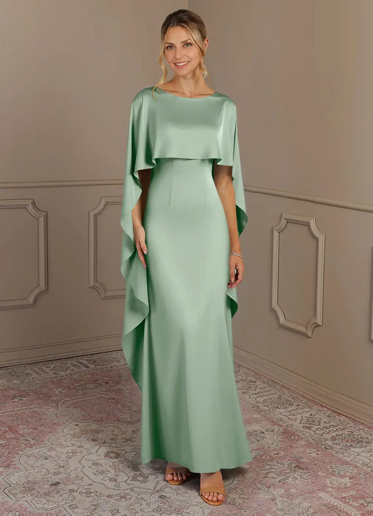 AABEI DRESS Wedding Guests Dresses Sheath Boat Neck Flutter Chiffon Ruched Shawl Elegant Mother of the Bride Dress