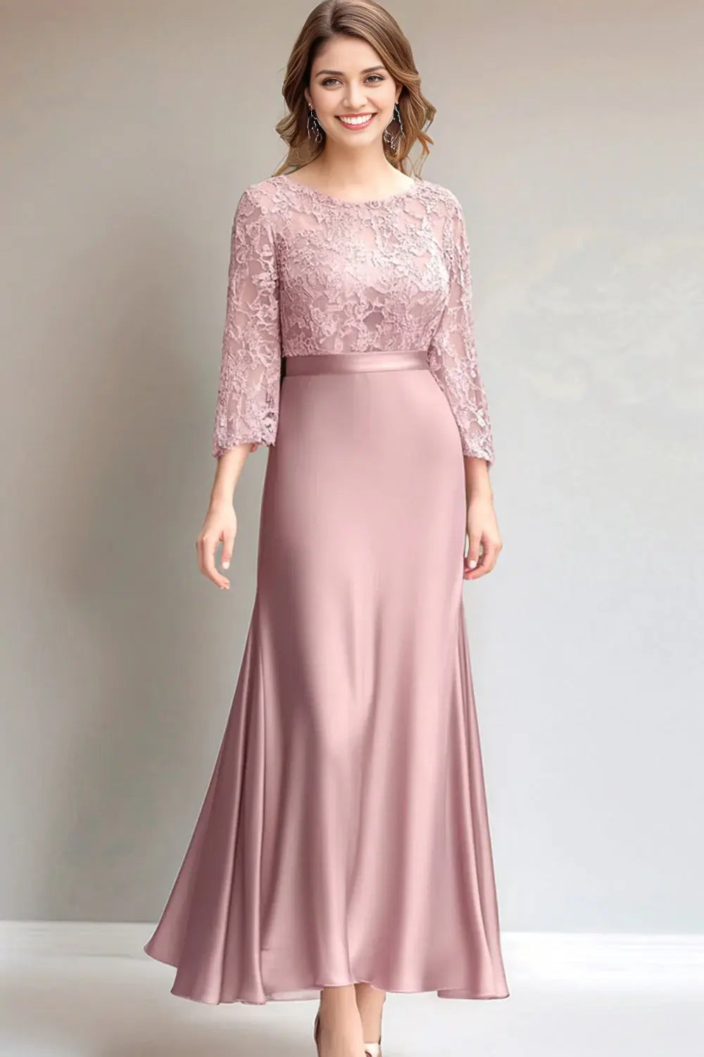 AABEI DRESS Wedding Guests Dresses Sheath Mermaid Round Neck Long Sleeves Lace Ruched Elegant Mother of the Bride Dress