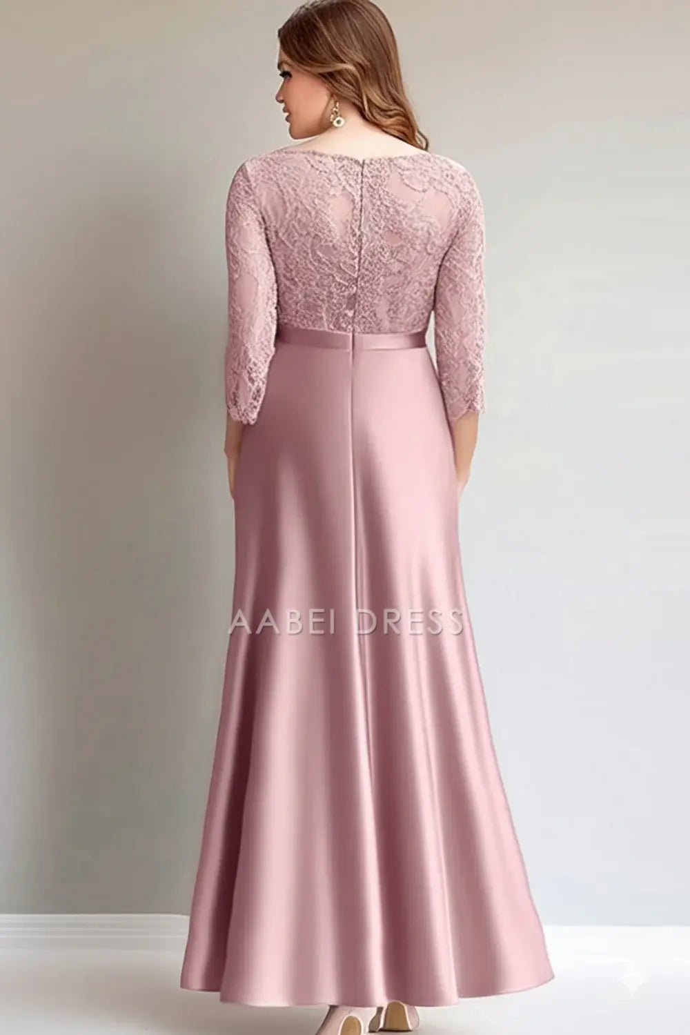 AABEI DRESS Wedding Guests Dresses Sheath Mermaid Round Neck Long Sleeves Lace Ruched Elegant Mother of the Bride Dress