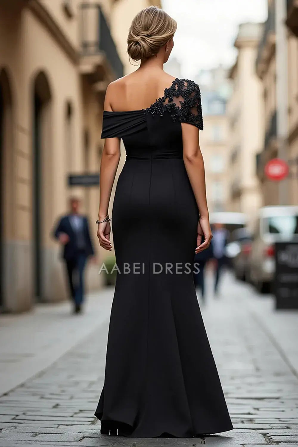 AABEI DRESS Wedding Guests Dresses Sheath One Shoulder With Appliques Pleated Exquisite Long Mother of the Bride Dress