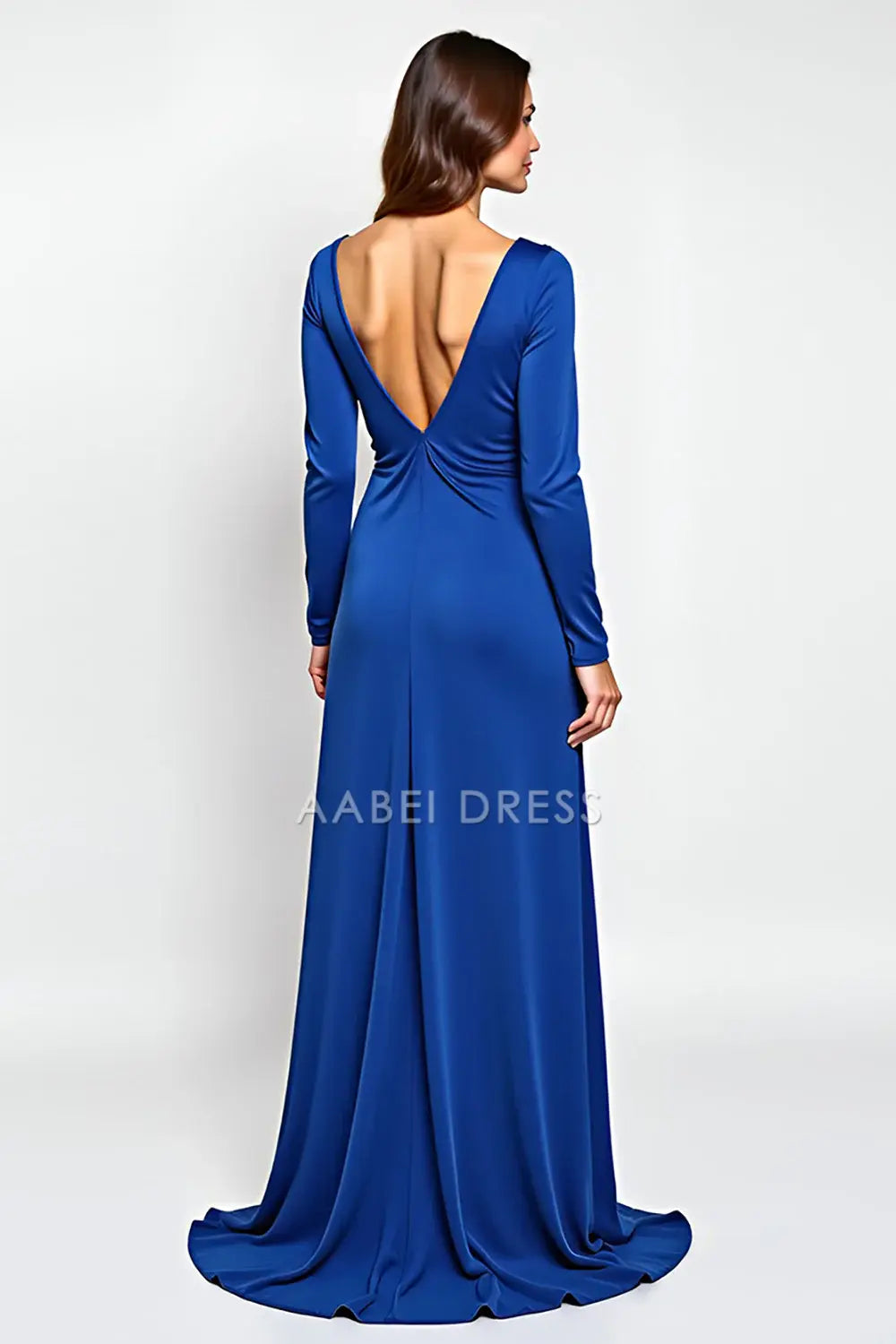 AABEI DRESS Wedding Guests Dresses Sheath Round Neck Long Sleeves 3D Flowers Backless Elegant Long Mother of the Bride Dress