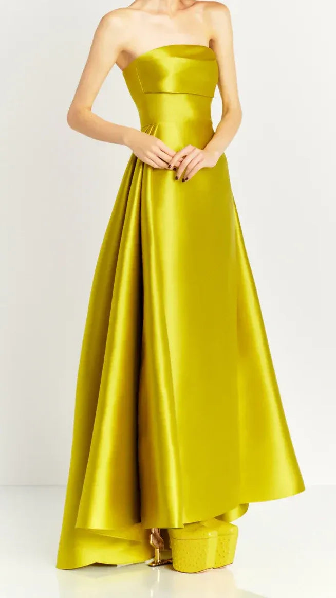 Bold A-line Strapless Sleeveless Zipper-back High-low Floor-length Prom Dress