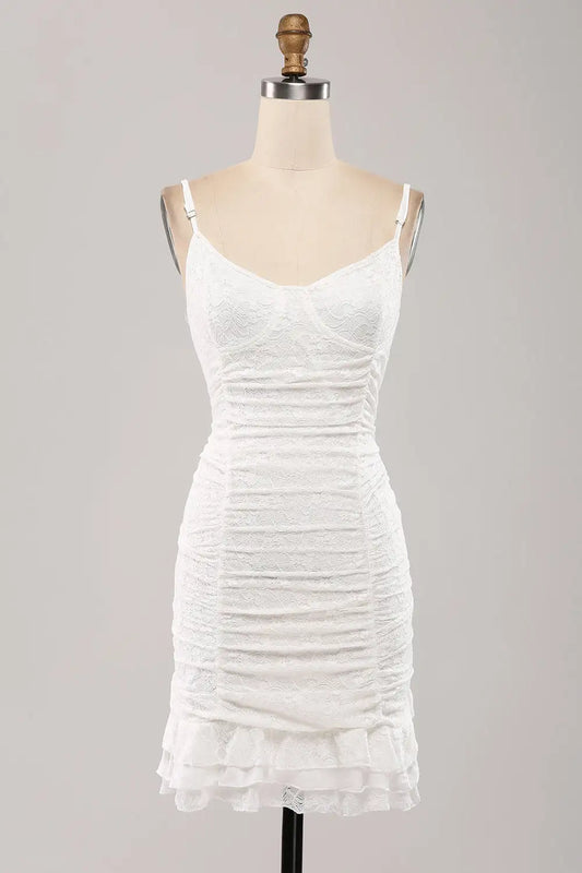 AABEI DRESS New Homecoming Dress Charming Sheath Spaghetti Straps Bodycon Pleated Lace Retro Short Graduation Dress