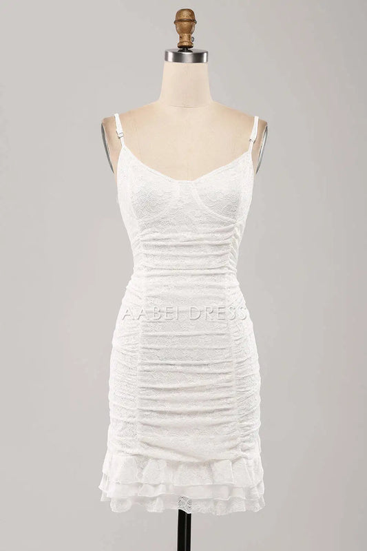 AABEI DRESS New Homecoming Dress Charming Sheath Spaghetti Straps Bodycon Pleated Lace Retro Short Graduation Dress