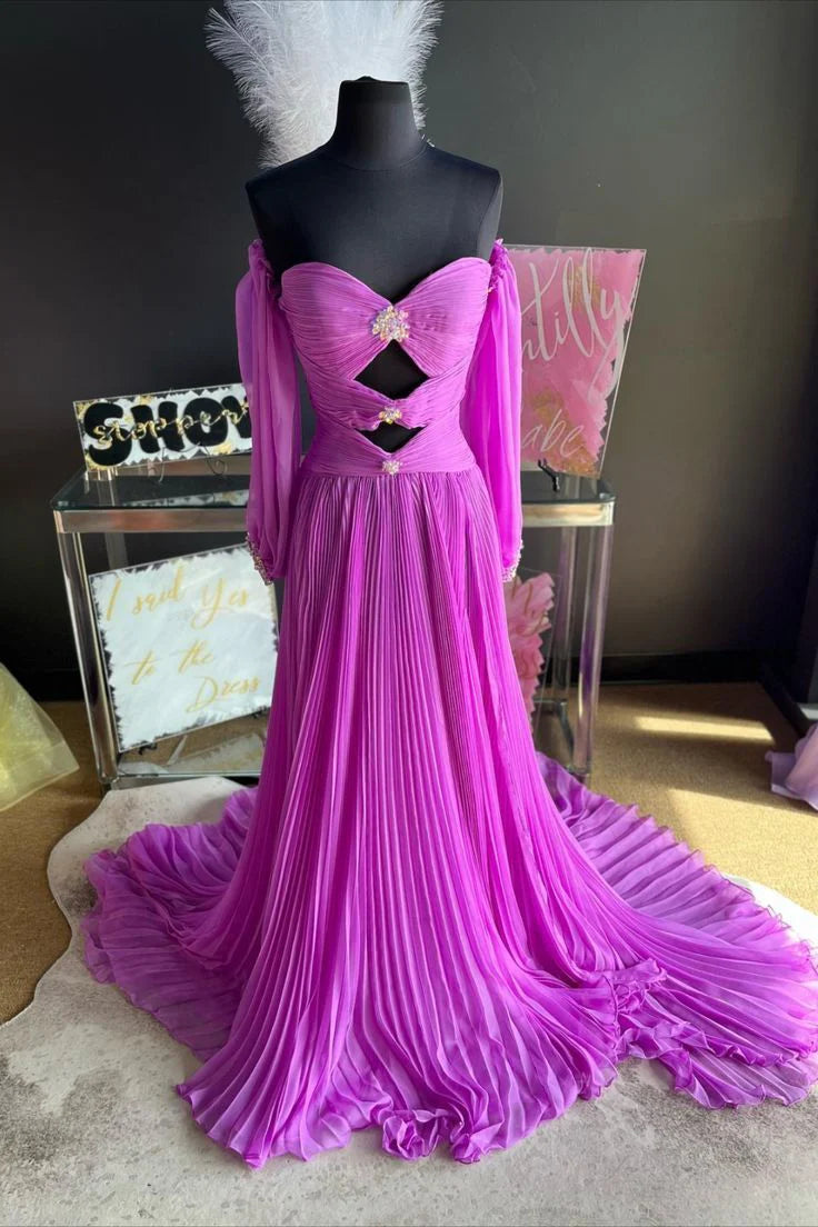 Charming Sweetheart Chiffon with slit beades Prom Dresses