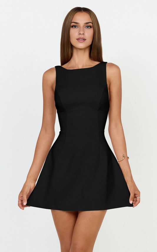 Chic A-Line Boat Neck Sleeveless V-Back Mini Homecoming Party Dress for Juniors