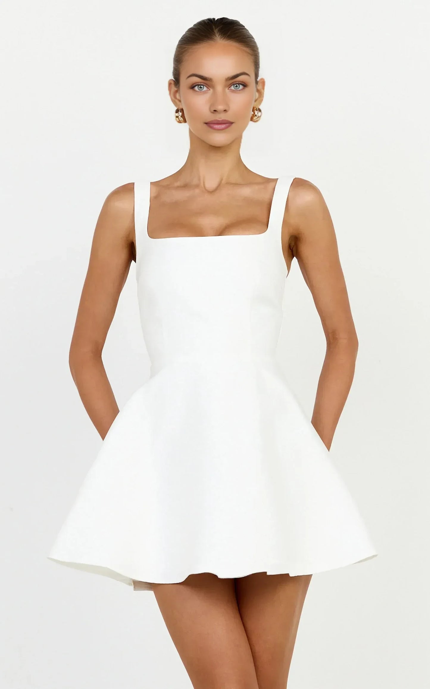 Chic A-Line Square Neck Sleeveless Clean Back Mini Homecoming Dresses with Pockets