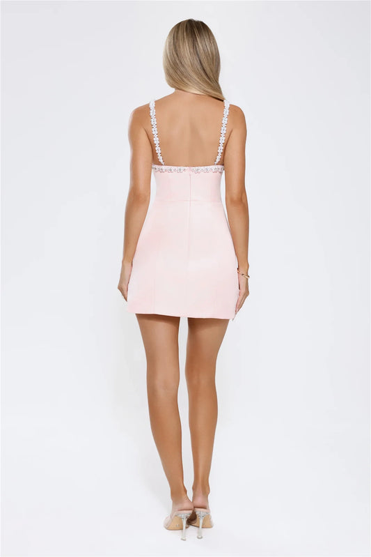 Pink Crepe Sheath/column Straight Neck Back Zip Short Dress