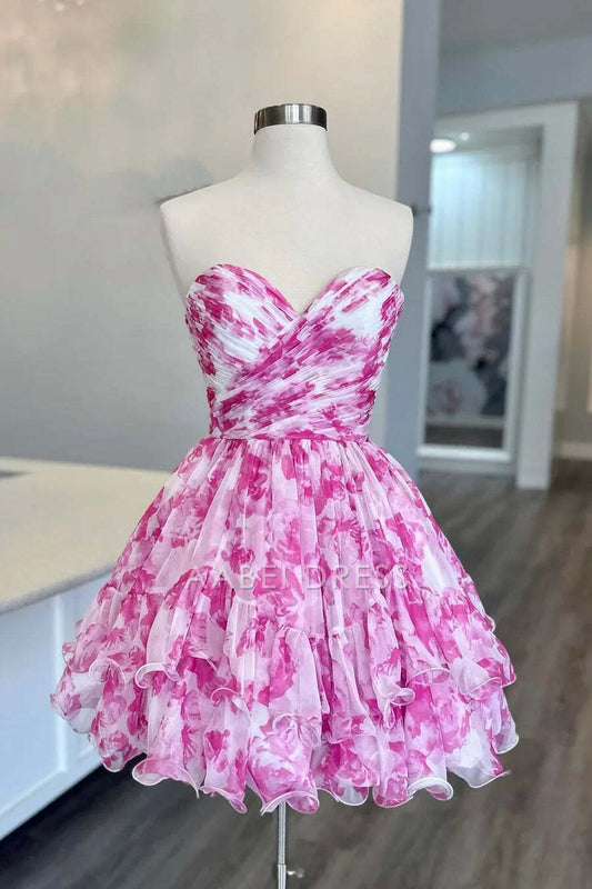 AABEI DRESS New Homecoming Dress Elegant A-Line Sweetheart Strapless Ruched Printing Party Retro Cute Short Prom Dresse