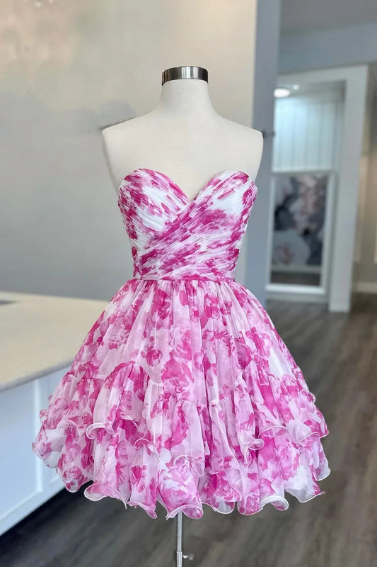 AABEI DRESS New Homecoming Dress Elegant A-Line Sweetheart Strapless Ruched Printing Party Retro Cute Short Prom Dresse