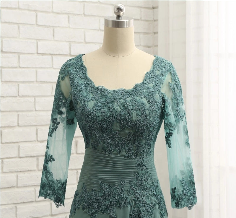 A-Line/Princess Chiffon Applique Scoop 3/4 Sleeves Sweep/Brush Train Mother of the Bride Dresses