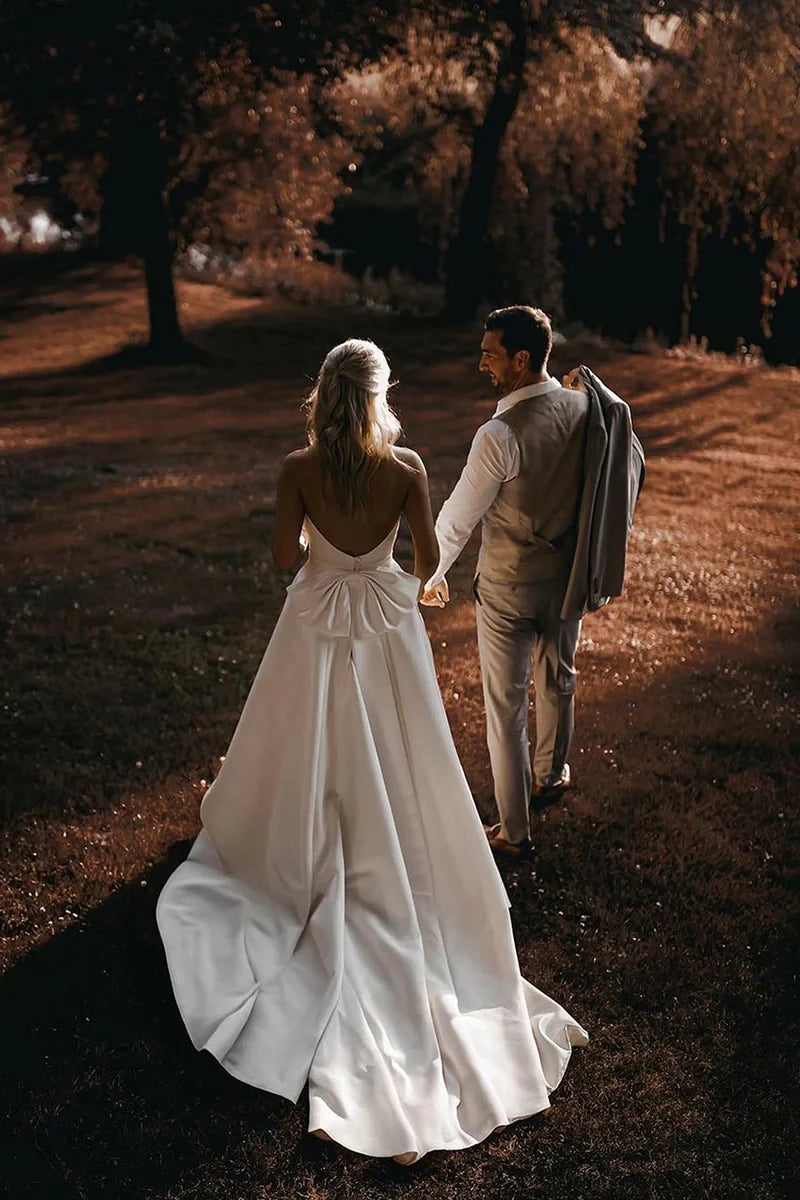 Elegant Ball-Gown Cowl-Neck Spaghetti-Strap Open-Back Train-Length Wedding Dress