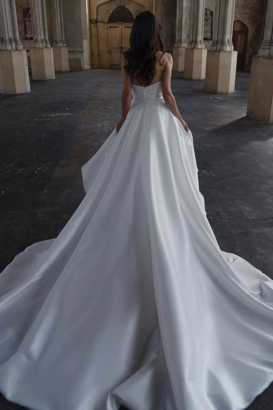 Elegant Ball-Gown Cowl-Neck Strapless Open-Back Train-Length Wedding Dress