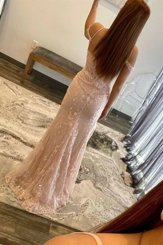 Elegant Mermaid Spaghetti Strap Cold Shoulder Open Back Floor Length Evening Gown