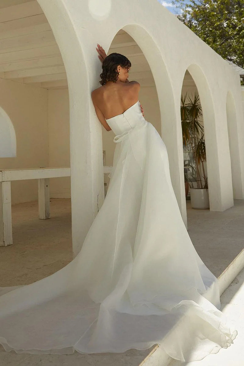 Elegant Mermaid Strapless Sleeveless Open-Back Train-Length Wedding Dress