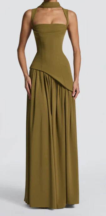 Elegant A‑Line Square‑Neck Spaghetti‑Strap Corset‑Back Floor‑Length Prom Dress
