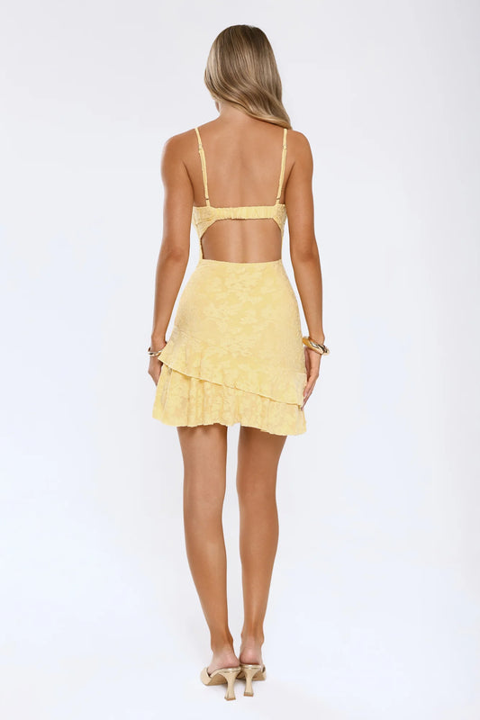 Yellow Chiffon A-Line Sweetheart Back Zip Short Dress