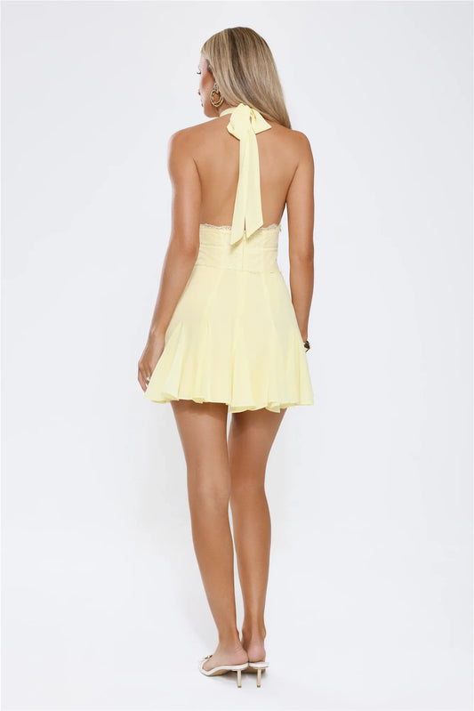 Butter Chiffon A-Line Halter neckline Backless Short Dress