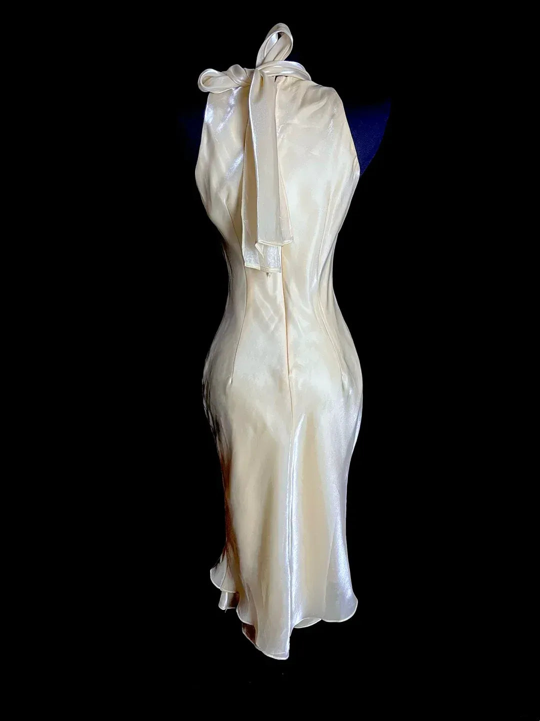 Elegant Sheath Halter Sleeveless Tie‑back Midi‑length Prom Dress