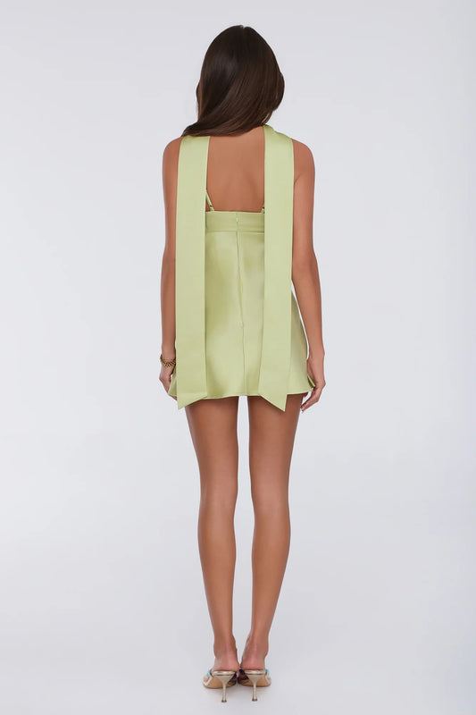 Green Satin A-Line Sweetheart Back Zip Short Dress