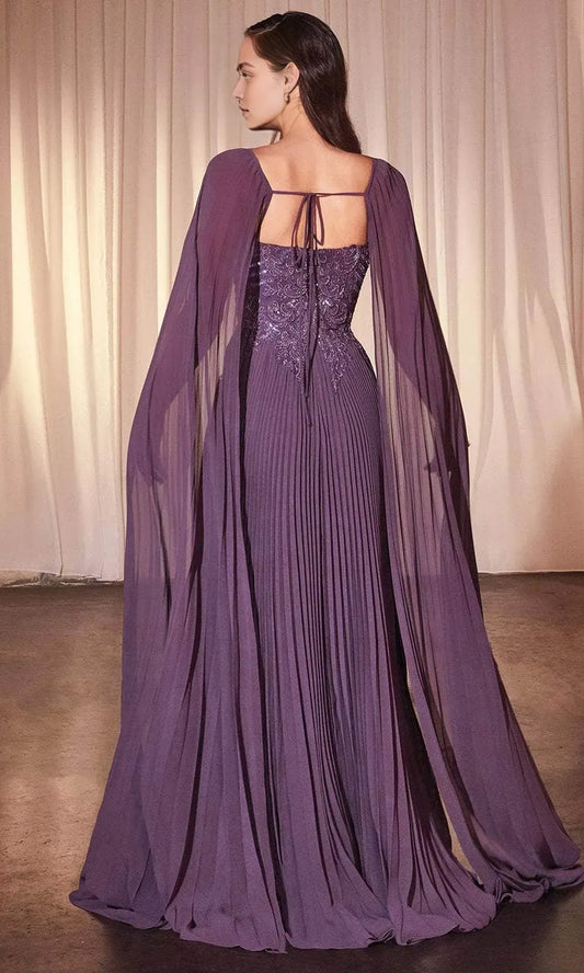 Enchanting A-Line Sweetheart Cape Sleeve Tie Back Train Length Prom Dress