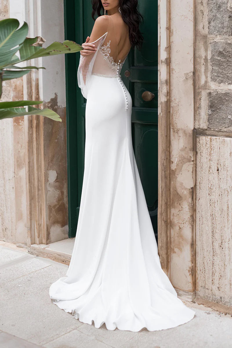 Ethereal Mermaid Sweetheart Off-Shoulder Open-Back Train-Length Wedding Dress