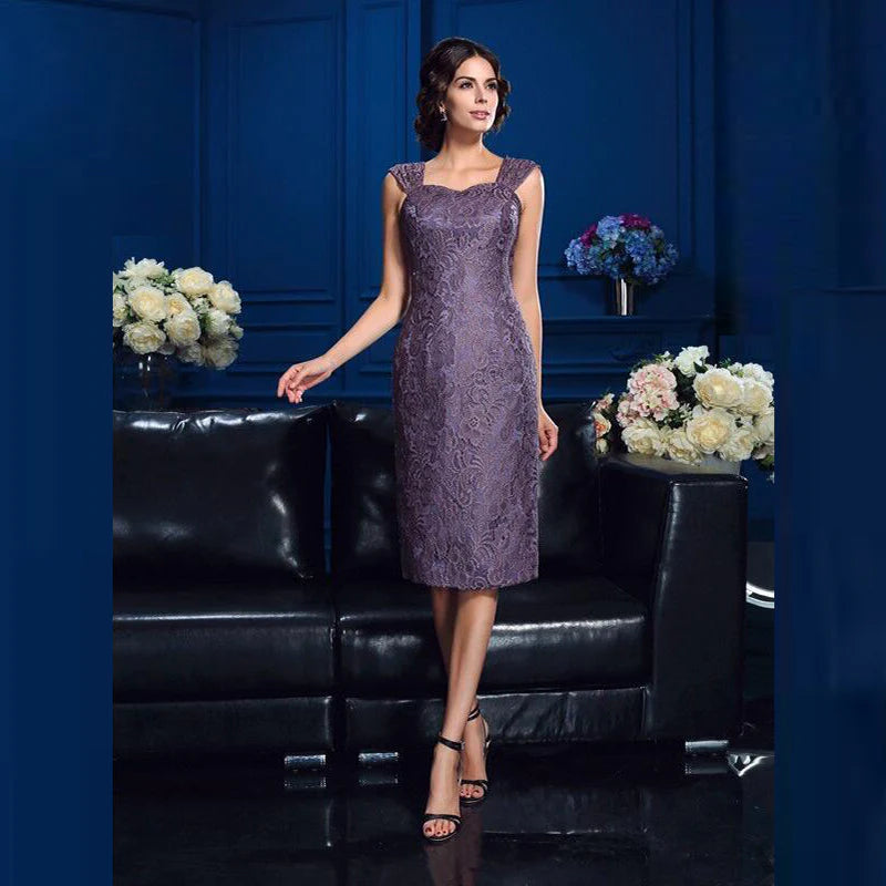 Mother of the Bride Dresses Exquisite Chiffon Lace Knee Length Sheath Sleeveless With Jacket