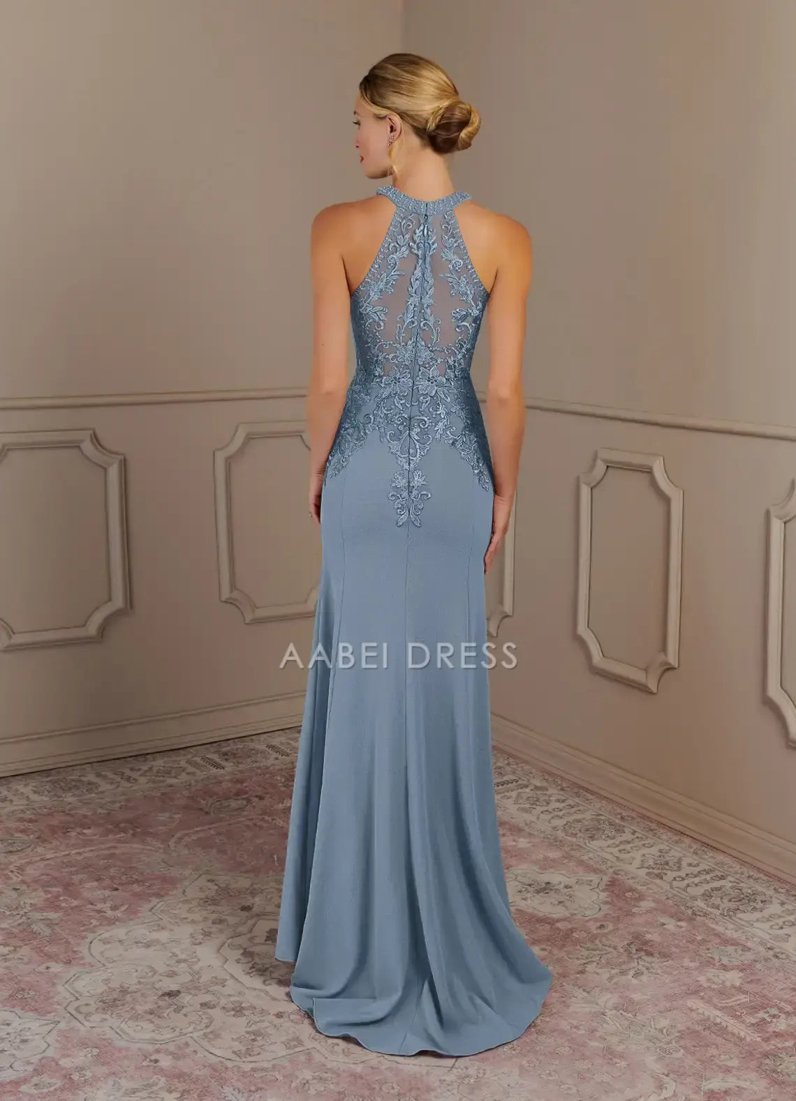 AABEI DRESS Wedding Guests Dresses Charming Mermaid Halter Lace Applique Beadwork Illusion Back Exquisite Mother of the Bride Dress