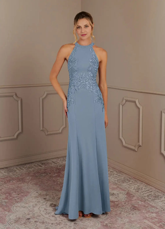 AABEI DRESS Wedding Guests Dresses Charming Mermaid Halter Lace Applique Beadwork Illusion Back Exquisite Mother of the Bride Dress