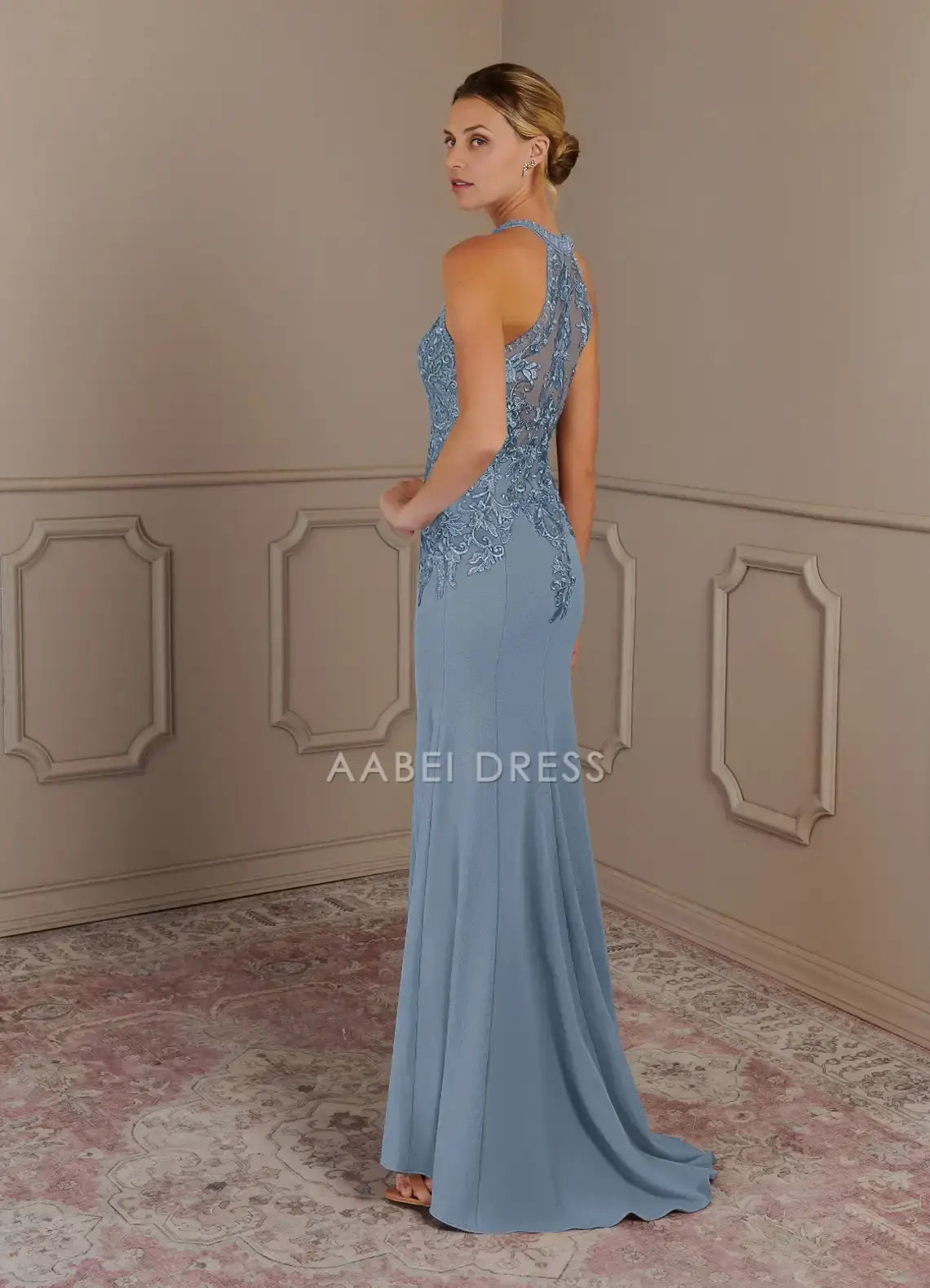 AABEI DRESS Wedding Guests Dresses Charming Mermaid Halter Lace Applique Beadwork Illusion Back Exquisite Mother of the Bride Dress