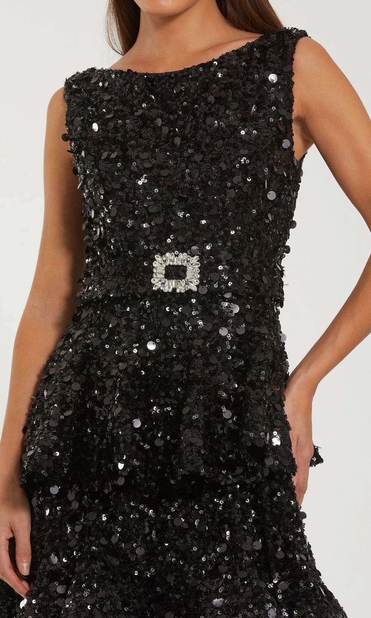 Glamorous A-Line Boat-Neck Sleeveless Open-Back Tea-Length Prom Dress