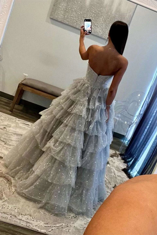Glamorous Ballgown Strapless Sweetheart Sleeveless Beaded Tiered Tulle Evening Dresses