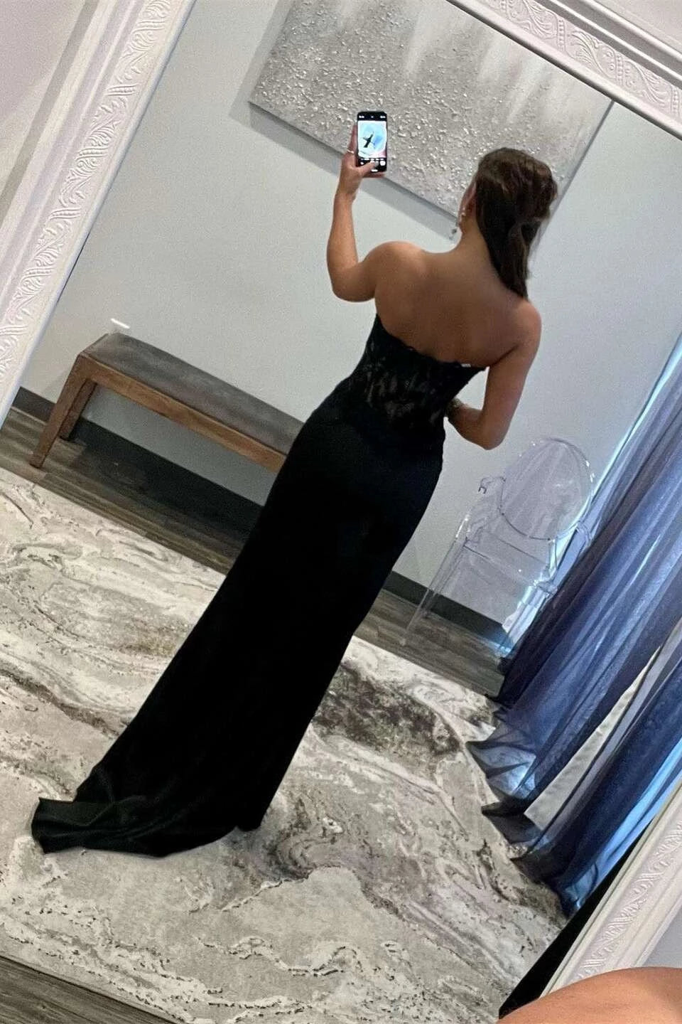 Glamorous Mermaid Strapless Sweetheart Lace-Sequined High-Slit Evening Dress