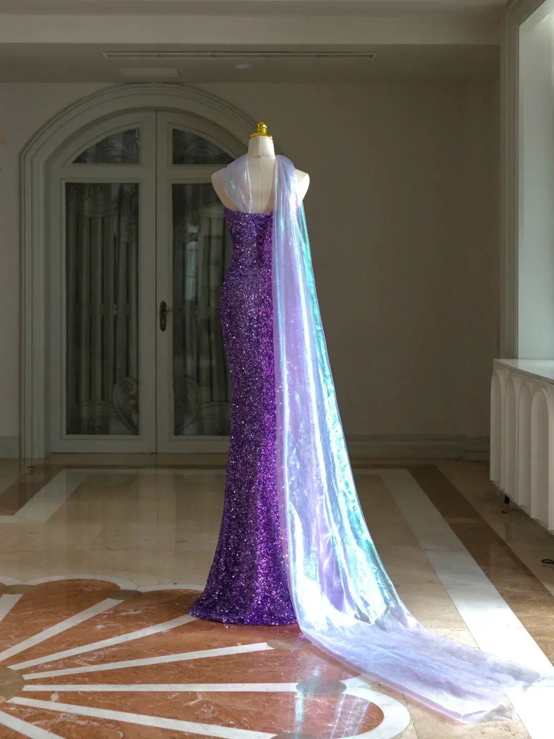 Glamorous Mermaid Strapless Sleeveless Corset‑back Train‑length Prom Dress