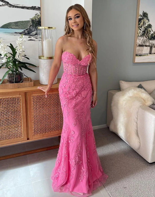 Prom Dresses Gorgeous Lace Sweetheart Sleeveless Mermaid Appliques