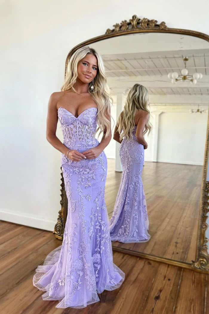 Prom Dresses Gorgeous Lace Sweetheart Sleeveless Mermaid Appliques
