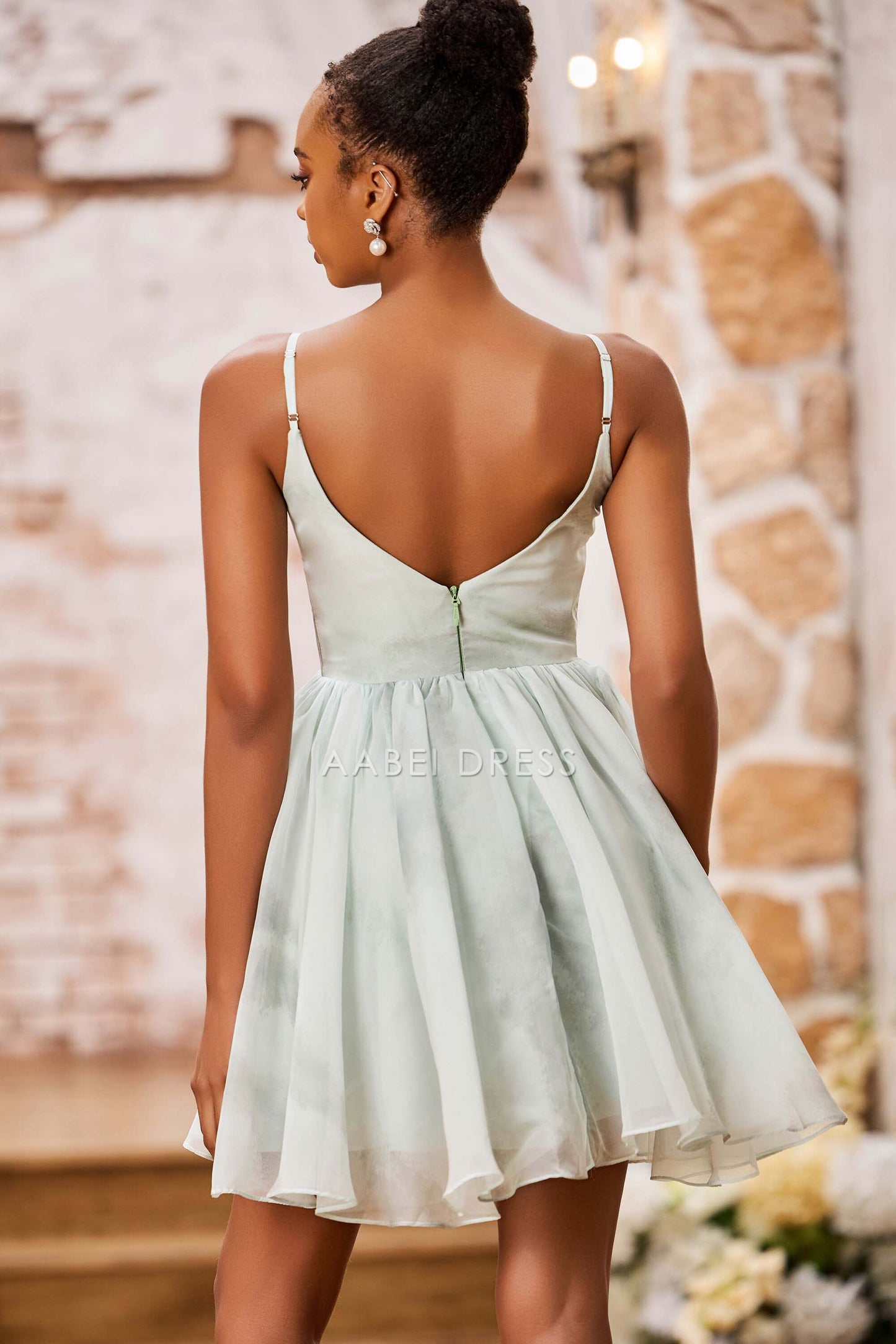 AABEI DRESS Short Dress Elegant A-Line V-Neck Spaghetti Straps Backless Simple New Homecoming Dress
