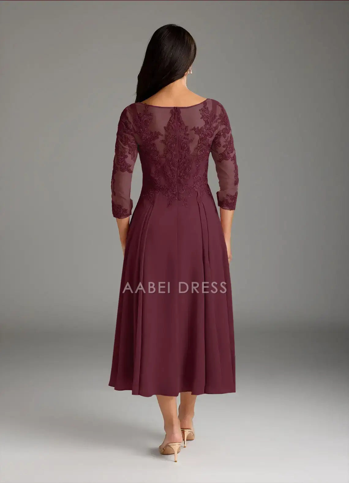 AABEI DRESS Wedding Guests Dresses A-Line Scoop Neck ¾ Sleeves Lace Applique Retro Elegant Mother of the Bride Dress