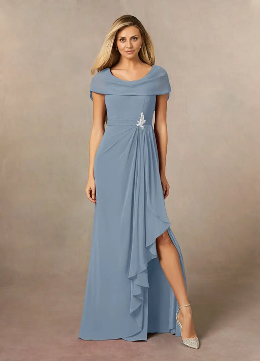 AABEI DRESS Wedding Guests Dresses A Line boatneck neckline Ruched Leg Slit Exquisite Mother of the Bride Dress