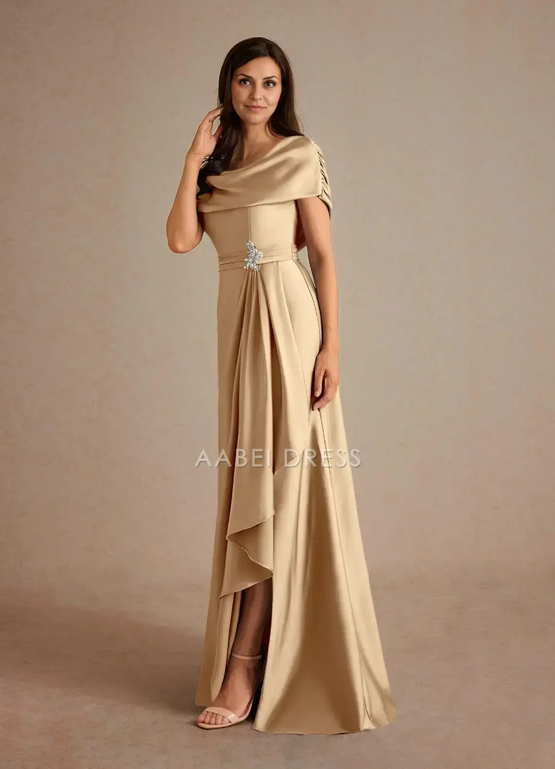 AABEI DRESS Wedding Guests Dresses A-Line Boatneck Neckline Cascading Ruffles Side Fork Exquisite Fashion Mother of the Bride Dress
