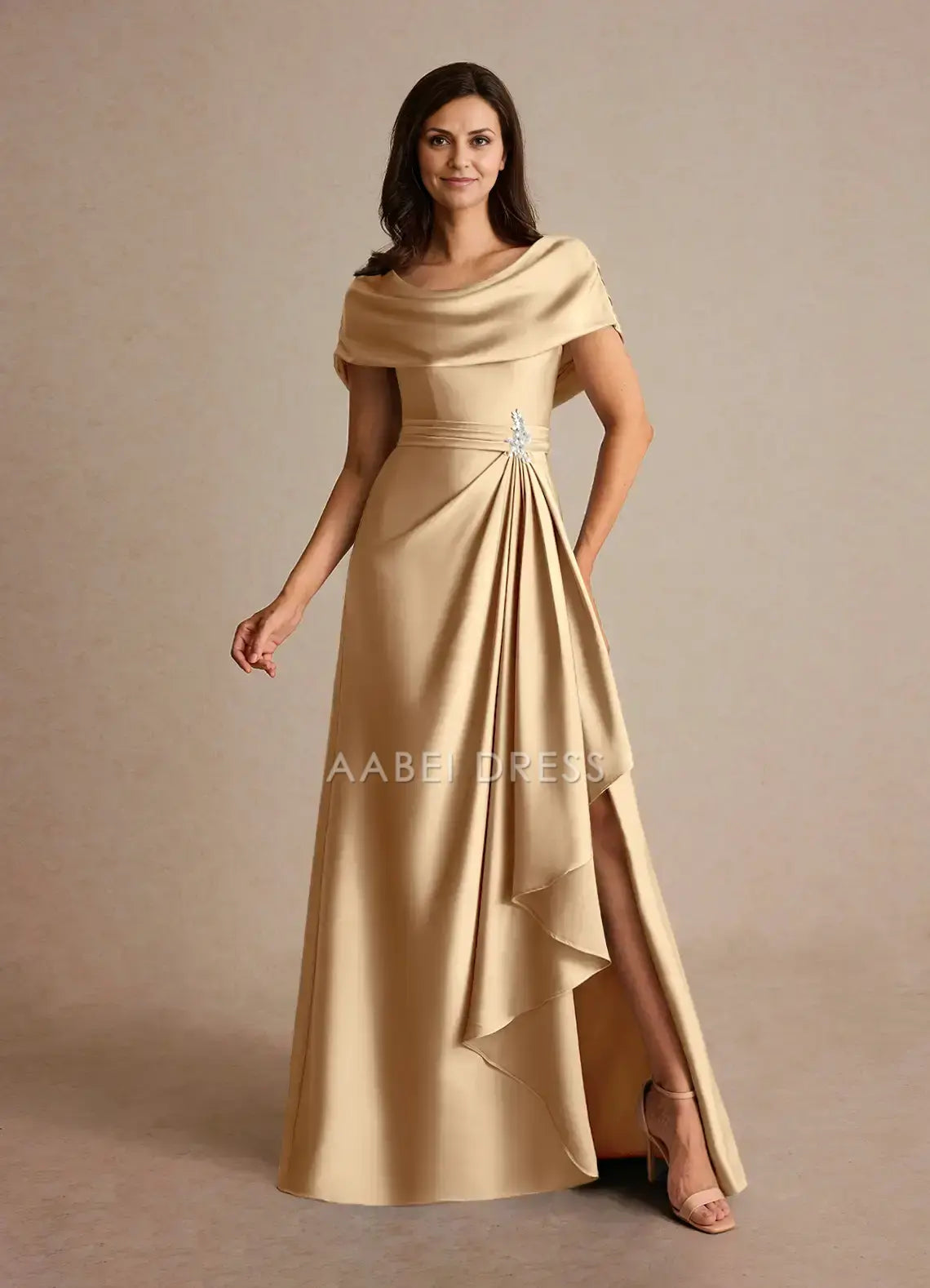 AABEI DRESS Wedding Guests Dresses A-Line Boatneck Neckline Cascading Ruffles Side Fork Exquisite Fashion Mother of the Bride Dress