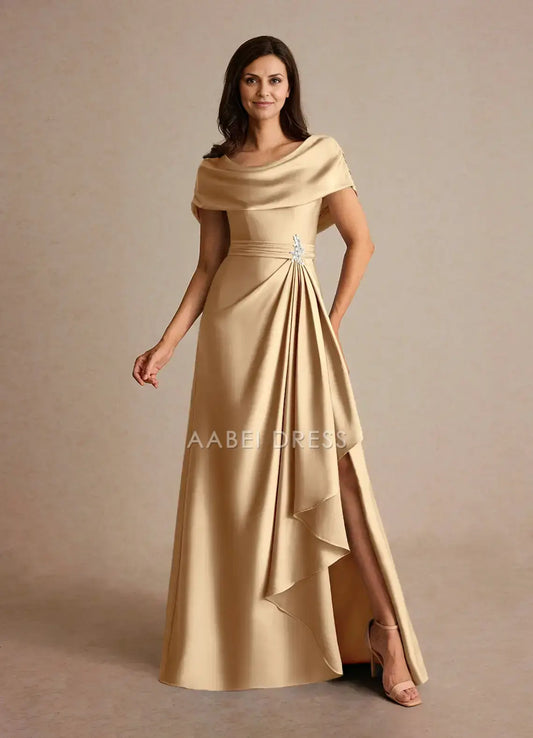 AABEI DRESS Wedding Guests Dresses A-Line Boatneck Neckline Cascading Ruffles Side Fork Exquisite Fashion Mother of the Bride Dress