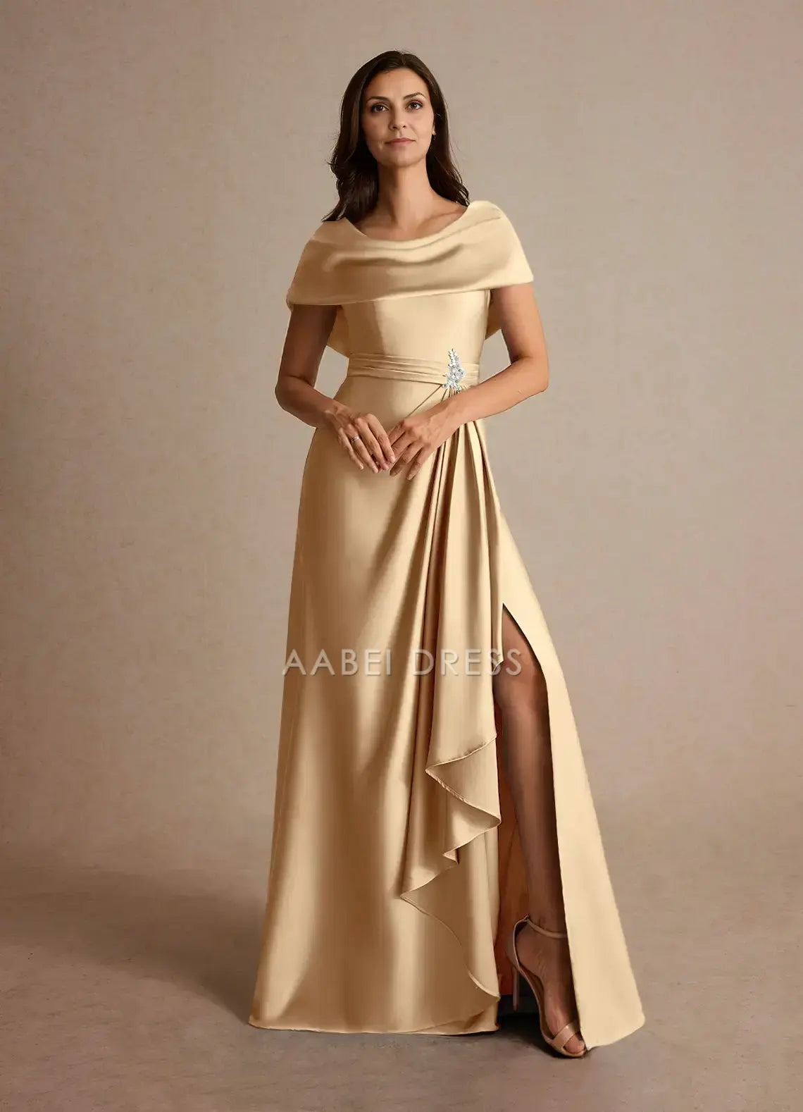 AABEI DRESS Wedding Guests Dresses A-Line Boatneck Neckline Cascading Ruffles Side Fork Exquisite Fashion Mother of the Bride Dress
