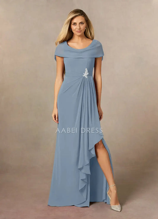 AABEI DRESS Wedding Guests Dresses A Line boatneck neckline Ruched Leg Slit Exquisite Mother of the Bride Dress