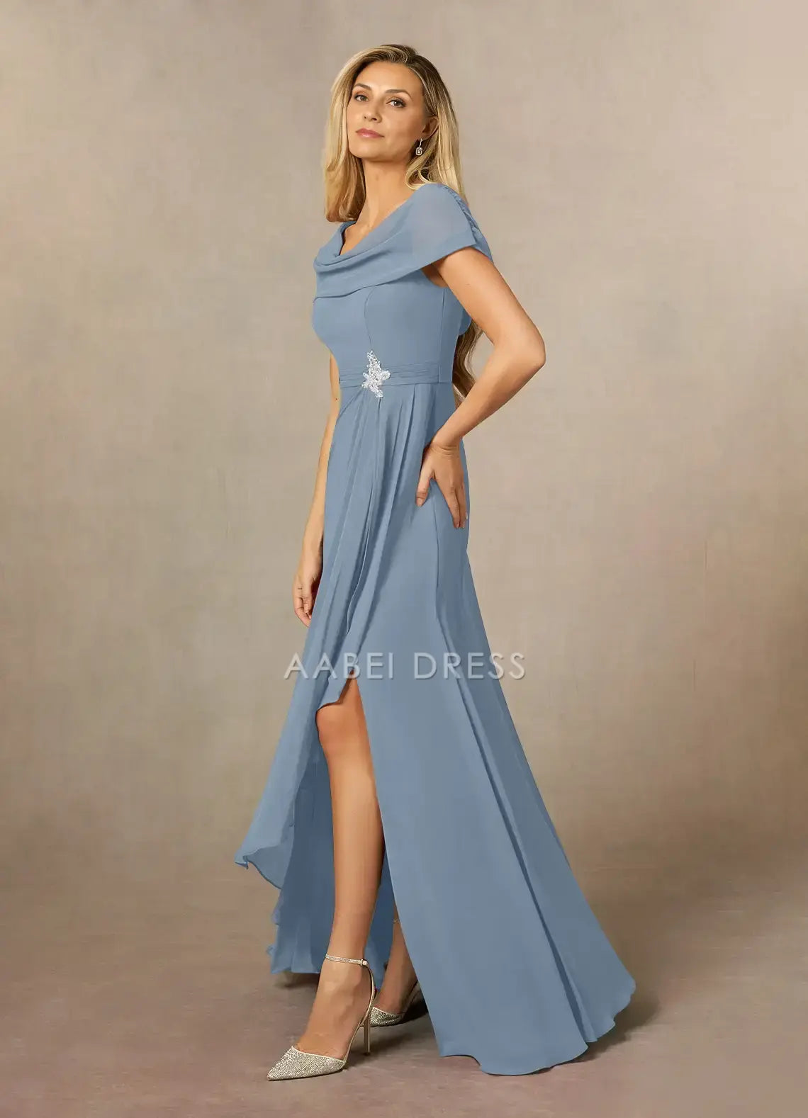 AABEI DRESS Wedding Guests Dresses A Line boatneck neckline Ruched Leg Slit Exquisite Mother of the Bride Dress