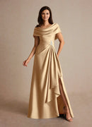 AABEI DRESS Wedding Guests Dresses A-Line Boatneck Neckline Cascading Ruffles Side Fork Exquisite Fashion Mother of the Bride Dress