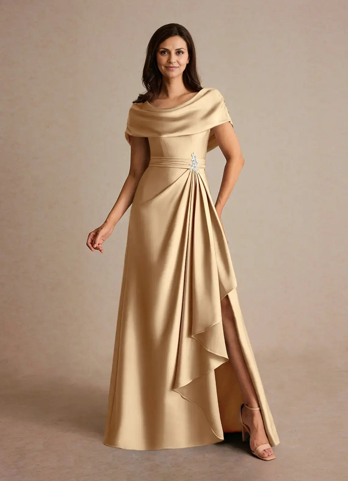 AABEI DRESS Wedding Guests Dresses A-Line Boatneck Neckline Cascading Ruffles Side Fork Exquisite Fashion Mother of the Bride Dress